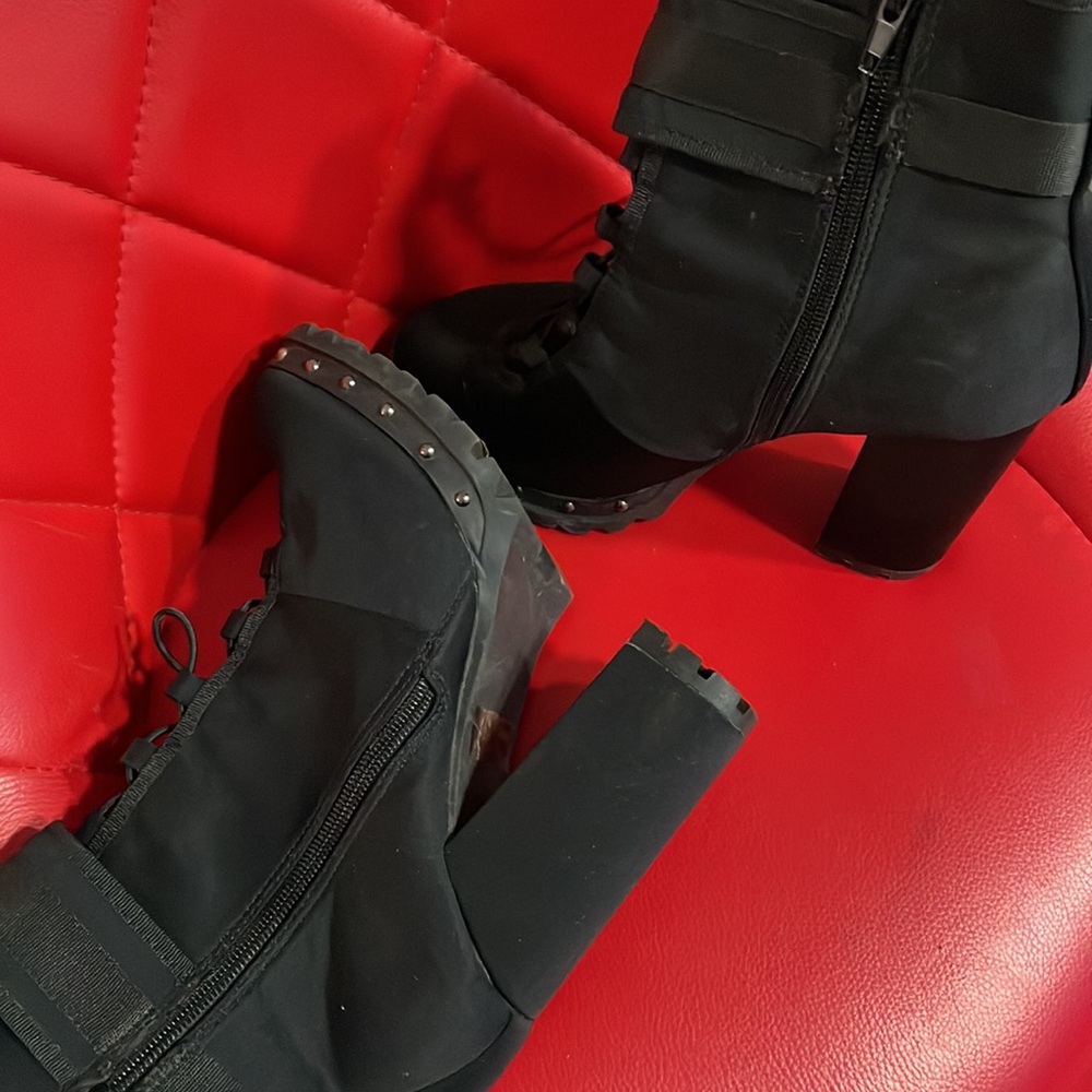 Womens Lycra Side Clip On Buckle Chunky Heel Bootie,Black Size 8.5 - Picture 9 of 12
